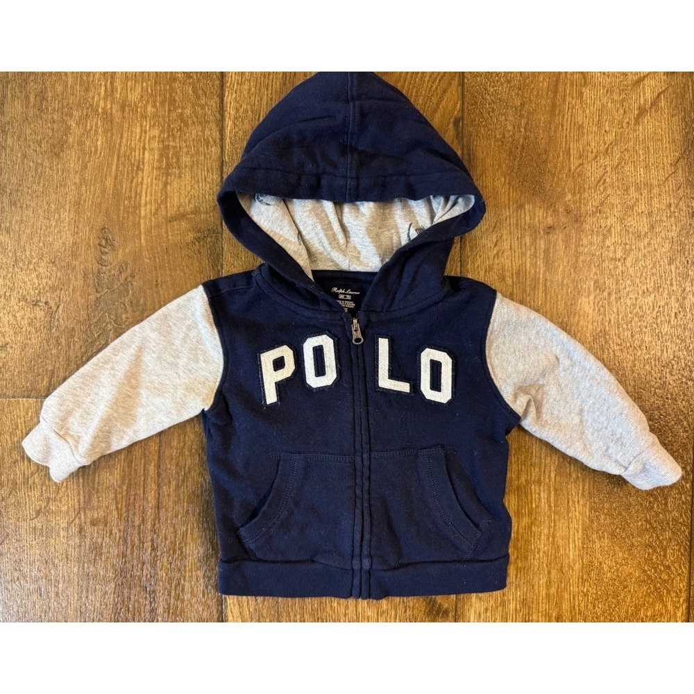 Polo Ralph Lauren Baby Boy 6 Months Spell Out Logo Full‎ Zip Hoodie Blue